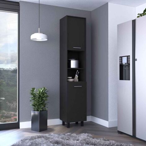Despensa de cocina Hobart en melamina con 2 puertas y 5 estantes , Negro  202 X 40 X 34.5 cm