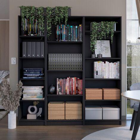 Set de estanteria de oficina home de 3 piezas en melamina con 14 estantes , negro (1/5)
