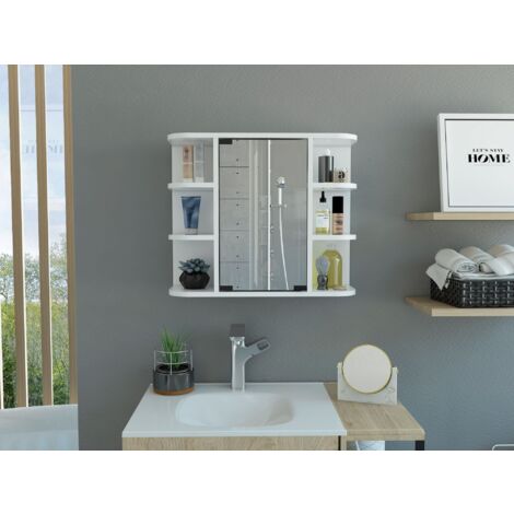 Armario de Pared para Baño Milán con Estantes y Espejo , Blanco