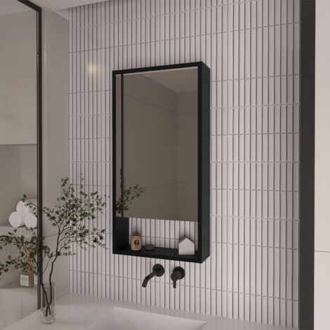 Armario Espejo de Baño Mariana, Moderno, con Estante Abierto , Negro