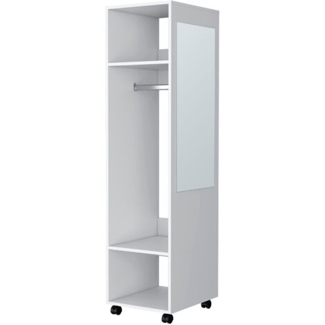 Armario Kronospan en melamina , tres estantes , barra para colgar ropa y espejo incluido , Blanco , 160 cm X 40 cm X 48 cm (1/5)
