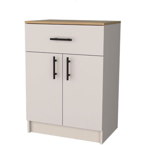 Alacena Mayorca en melamina con 2 puertas , 2 estantes y cajon con rieles metalicos , Blanco / Beige , 85.1 cm X 60 cm X 40.5 cm