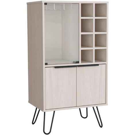 Mueble bar aster en melamina con 8 botelleros, 9 portacopas y almacenamiento inferior , Blanco , 109.4 cm X 59.6 cm X 40 cm (1/5)
