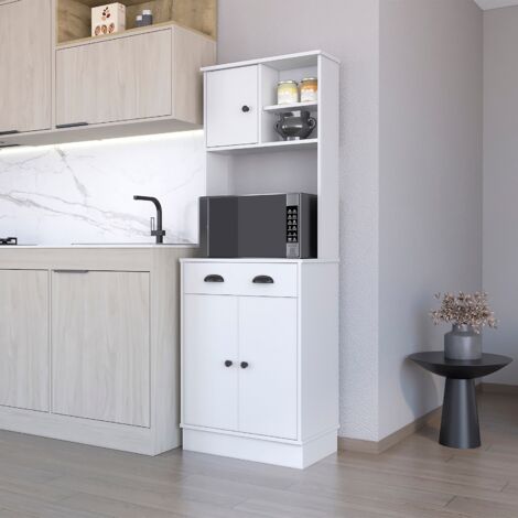 TUHOME Gabinete de Cocina para Microondas Powell con 3 Puertas, Manijas y Cajón, Blanco 169cm (alto) x 60cm (ancho) x 35cm (profundidad).