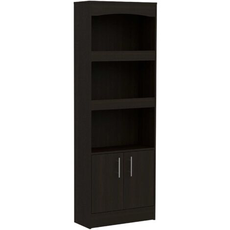 TUHOME Biblioteca Durango, Tres Estantes, Gabinete con Doble Puerta, Negro 63,2 cm de ancho x 26,3 cm de profundidad x 180 cm de alto (1/4)