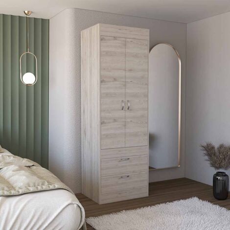 Armario Lisboa en melamina con 2 puertas , 1 estante , 1 barra para colgar ropa y 2 cajones con rieles metalicos , gris , 179 cm  X 59.2 cm  X 48 cm