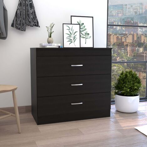 Comoda Melia en melamino con 3 cajones de rieles metalicos , negro , 75.7 cm  X 80 cm  X 39.8 cm
