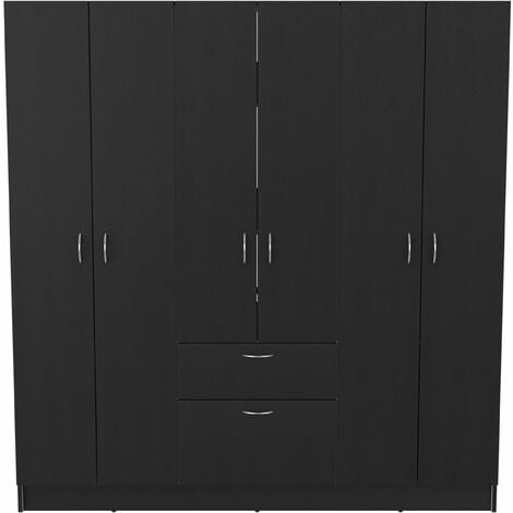 Armario SUTERA - 2 puertas correderas - Con espejo - 217 cm - Blanco y  negro - Vente-unique