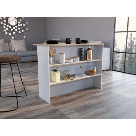 Barra de Cocina Fendi en melamina con tres estantes , 90 X 120 X 60 cm , Blanco / Miel