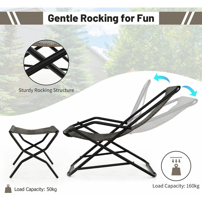 Outdoor Folding Sling Chair Patio PE Wicker Rocking Chair w