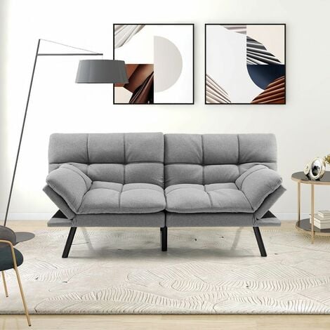 2 Seat Convertible Loveseat Sofa Bed Memory Foam Sleeper Couch 3-level Adjust