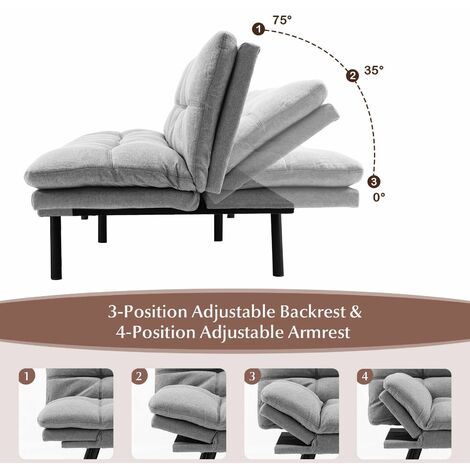2 Seat Convertible Loveseat Sofa Bed Memory Foam Sleeper Couch 3-level Adjust