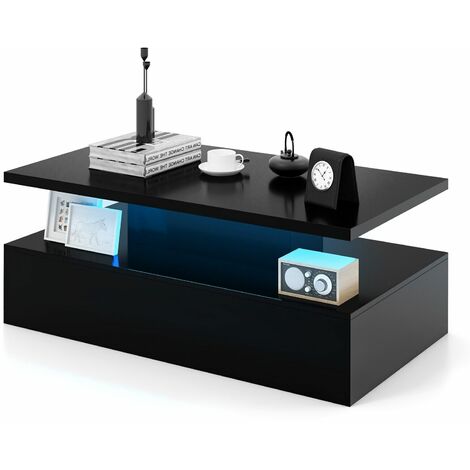 2-Tier Coffee Table Modern Center Table Cocktail Table W/ Adjustable LED light