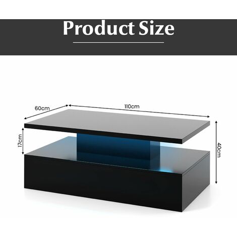 2-Tier Coffee Table Modern Center Table Cocktail Table W/ Adjustable LED light