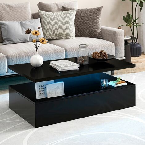 2-Tier Coffee Table Modern Center Table Cocktail Table W/ Adjustable LED light