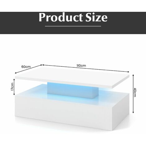 2-Tier Coffee Table Modern Center Table Cocktail Table W/ Adjustable LED light