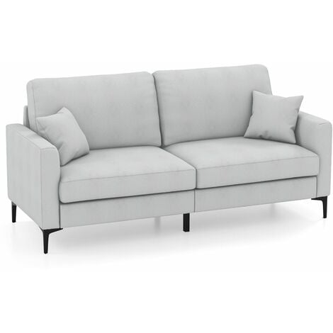 Modern Loveseat 2 Seater Home Sofa Couch Upholstered Sofa with Armrest & Pillows
