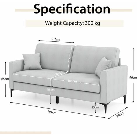 Modern Loveseat 2 Seater Home Sofa Couch Upholstered Sofa with Armrest & Pillows