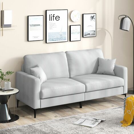 Modern Loveseat 2 Seater Home Sofa Couch Upholstered Sofa with Armrest & Pillows