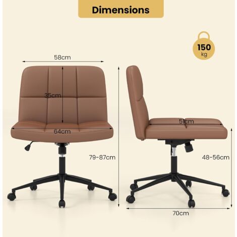 Criss Cross Chair with Wheels PU Leather Upholstered Cross-legged Office Chair & Oversized U-shaped Seat Coffee