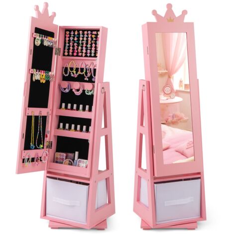 Kids Jewelry Cabinet Children Jewelry Organizer Full Length Mirror Pink