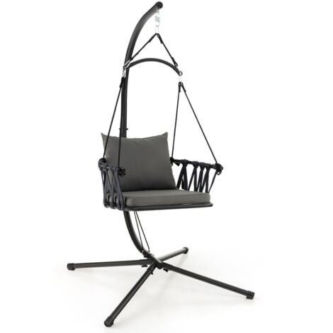 Hanging Swing Chair W/ Stand  Indoor Outdoor Hammock Chair Cozy Seat Back Cushio
