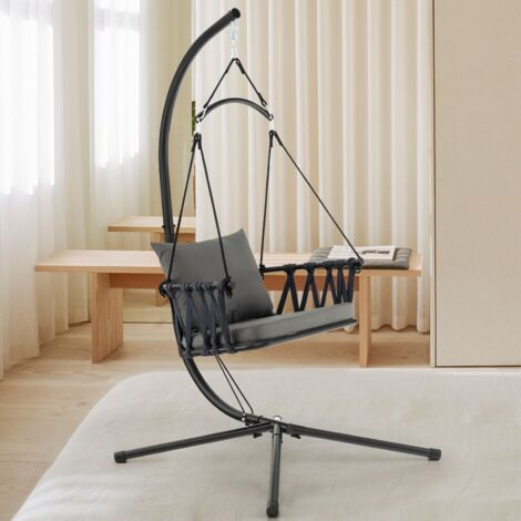 Hanging Swing Chair W/ Stand  Indoor Outdoor Hammock Chair Cozy Seat Back Cushio