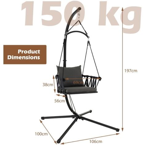 Hanging Swing Chair W/ Stand  Indoor Outdoor Hammock Chair Cozy Seat Back Cushio