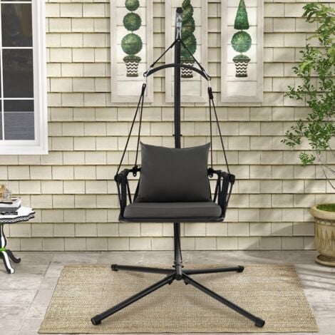 Hanging Swing Chair W/ Stand  Indoor Outdoor Hammock Chair Cozy Seat Back Cushio