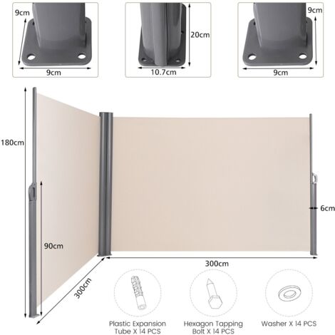 1.8x6M Retractable Folding Side Awning Screen Garden Privacy Divider Wind Fence
