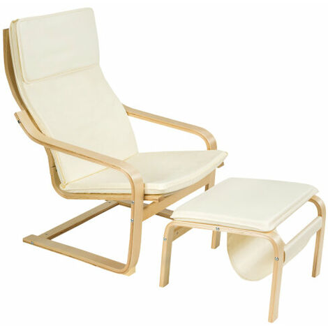 Wooden Lounge Chair Ergonomic Modern Accent Armchair w/Ottoman