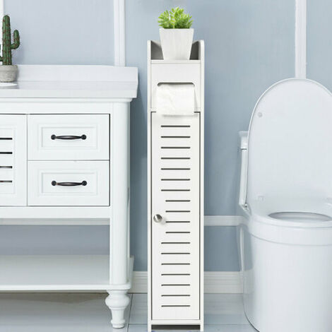 Wood Bathroom Storage Cabinet Toilet Paper Roll Holder Free Standing Organizer