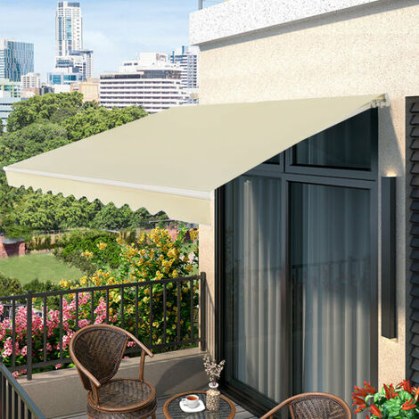 2.5m x 2m Manual Awning Retractable Patio Canopy Garden Sun Shade Outdoor Cream 