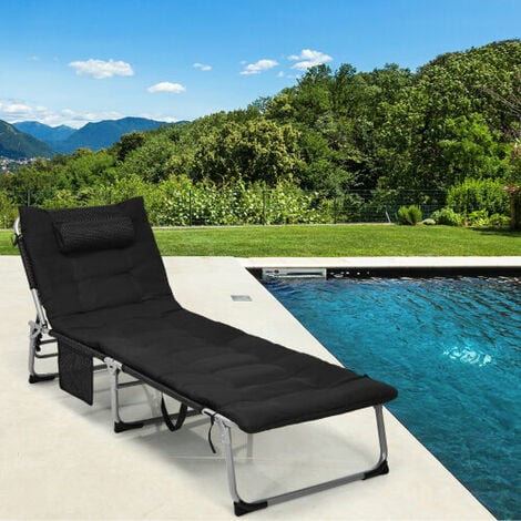 Adjustable Beach Chaise Lounger Deck Chair W/ Soft Mattress & Removable Pillow