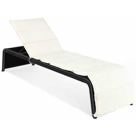 5-Position Adjustable Outdoor Recliner Rattan Chair w/Thick Cushion Patio Poolside Backyard