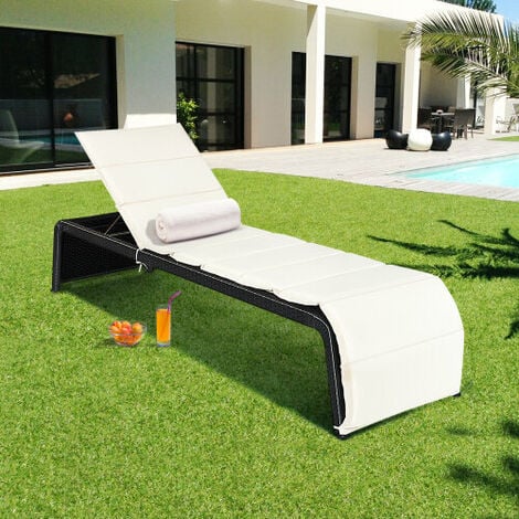 5-Position Adjustable Outdoor Recliner Rattan Chair w/Thick Cushion Patio Poolside Backyard