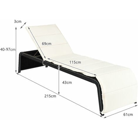 5-Position Adjustable Outdoor Recliner Rattan Chair w/Thick Cushion Patio Poolside Backyard