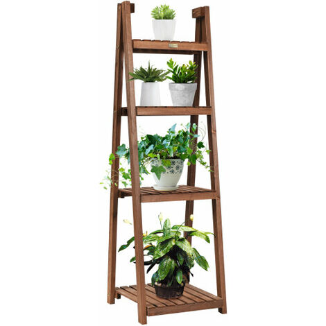 4 Tier Wooden Plant Stand Folding Flower Shelf Display Ladder