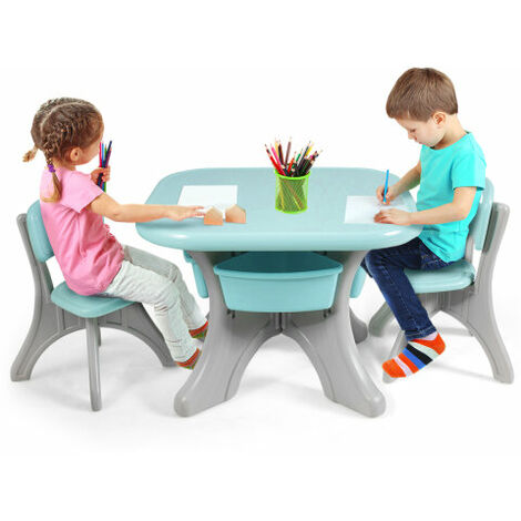 Kids Table and Chairs Set Children Activity Art Table Chairs Storage
