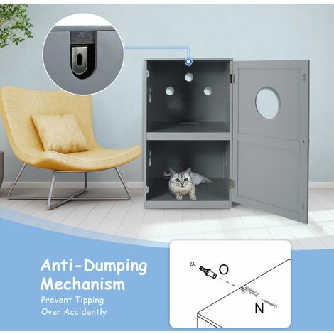2-Tier Cat House Indoor Pet Crate Litter Box Enclosure Side Storage Cabinet