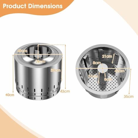 49 cm Smokeless Fire Pit Stainless Steel Wood Burning Firepit with Rain Cover