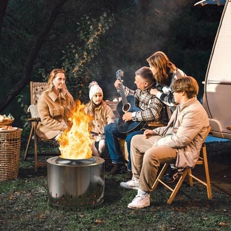 49 cm Smokeless Fire Pit Stainless Steel Wood Burning Firepit with Rain Cover