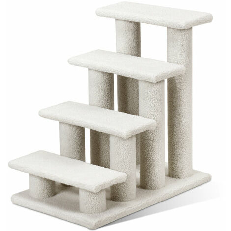 4-Step Pet Stairs Carpeted Cat Scratching Post Pet Ramp for High Beds