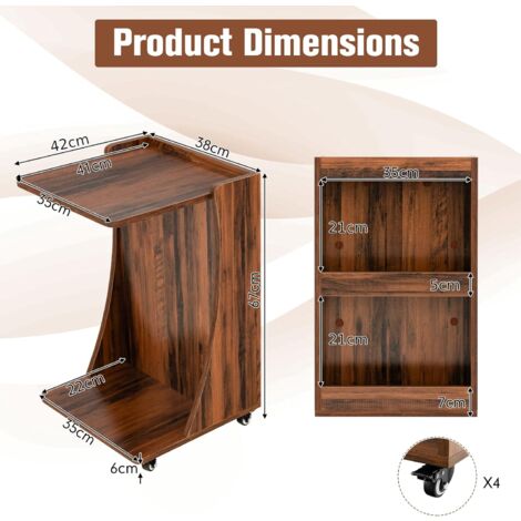 C-Shaped End Table Mobile Sofa Side Table Storage couch side table