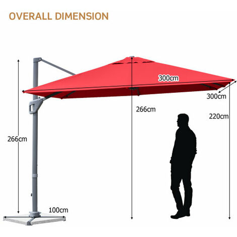 10FT Patio Cantilever Umbrella Aluminum Hanging Square Umbrella