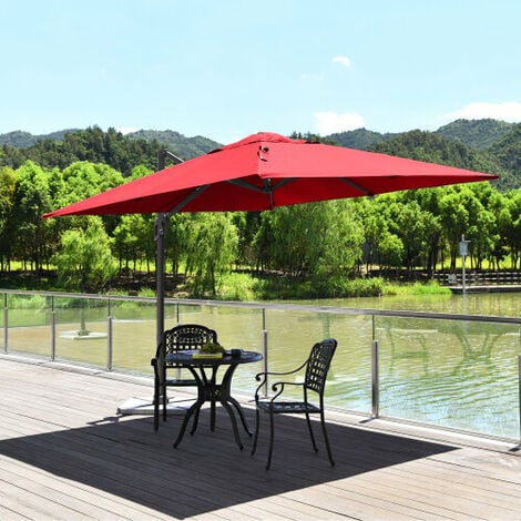 10FT Patio Cantilever Umbrella Aluminum Hanging Square Umbrella