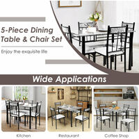 5PCS Marble Dining Table & Chairs Breakfast Bar Kitchen Furniture