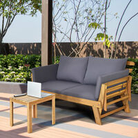 Outdoor Daybed Patio Convertible Couch Sofa Bed Wood Folding Chaise