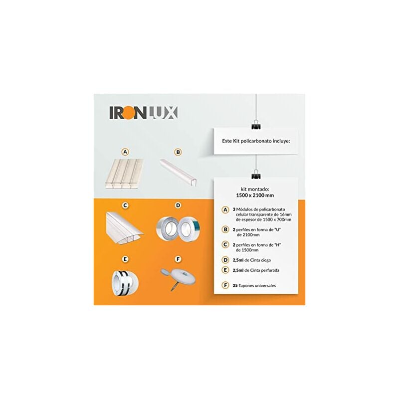 Ironlux - Kit Placas de policarbonato Compacto opal 16mm - Medida