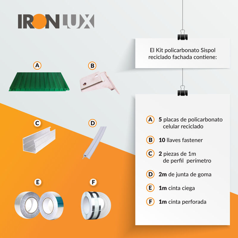 Ironlux - Pack 6 Perfiles de cierre - Con Forma de U - Espesor 4 / 6 mm -  Ideal para Cerrar Placas y Planchas de Policarbonato Transparente - Acabado  Estético